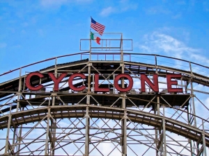 Cyclone roller coaster in Brooklyn, showcasing local attractions while donating a car